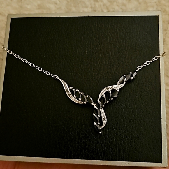 Jewelry - NWOT Sapphire and diamond necklace set in Sterling Silver  18" chain